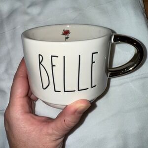 Rae Dunn Disney Belle Princess Mug Artisan Collection Gold‎ Handle stack set